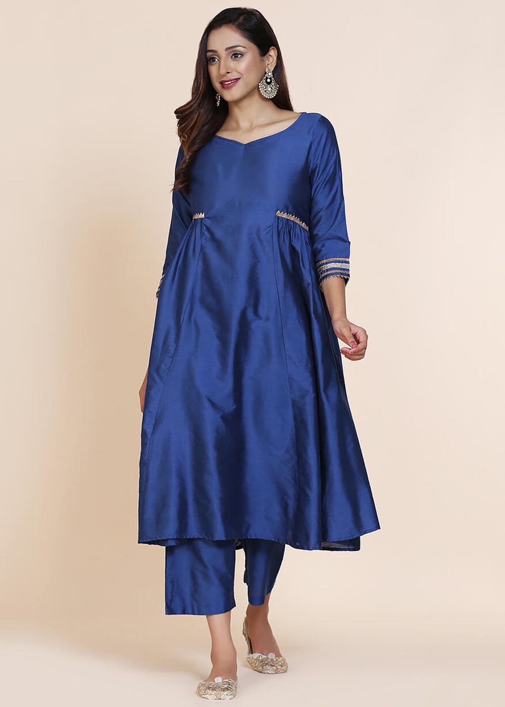 Get Side Gathers Detail Solid Gota Patti Anarkali Kurta at ₹ 1889 | LBB ...