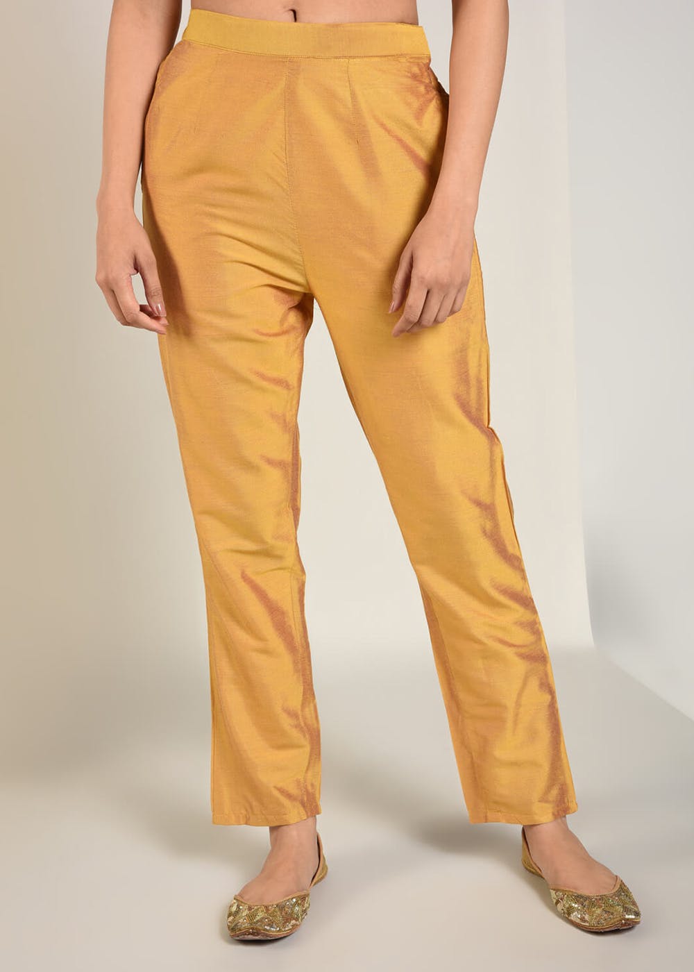 Nice wonder Womens Regular Fit Plain Golden Cotton Silk Pants