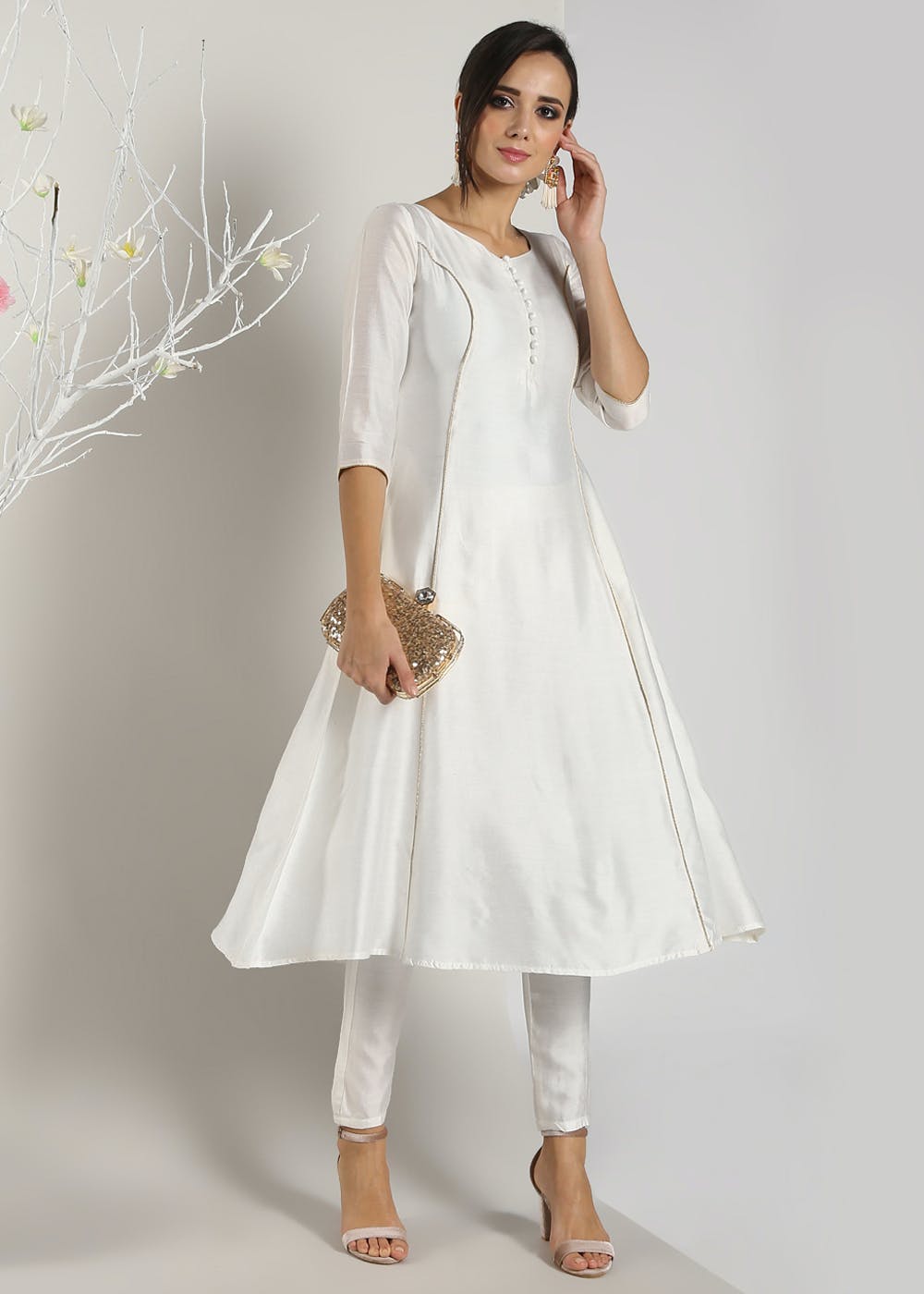 anarkali white kurta