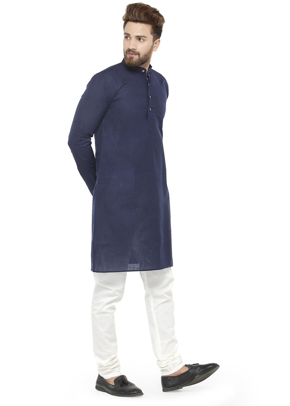 footwear with blue kurta pajama