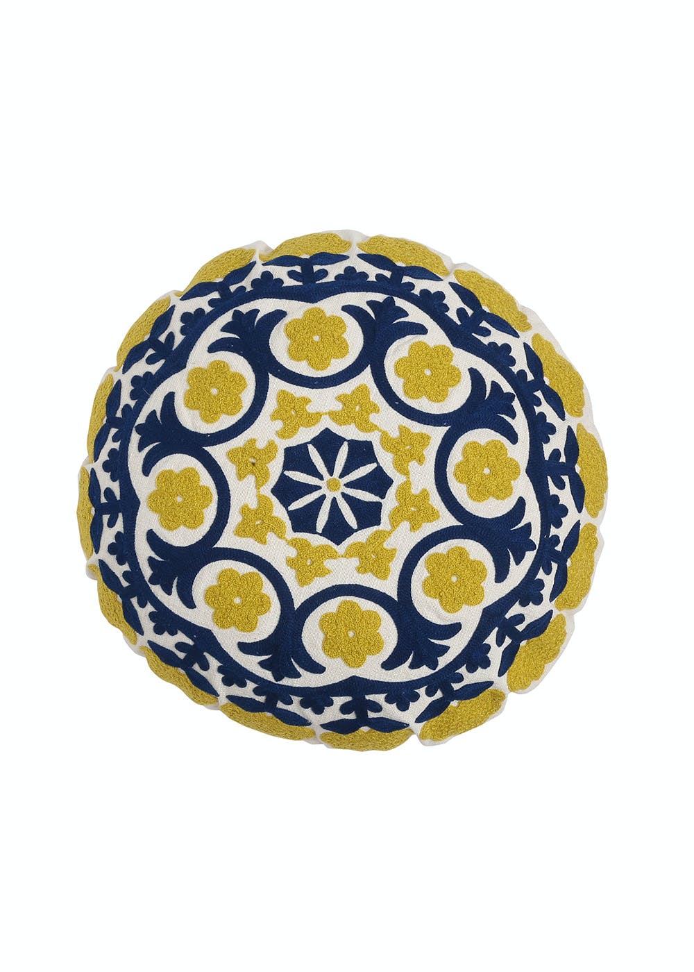 Seat Pouf/Cushion Cover in Beautiful Mandala Embroidery - Blue & Yellow