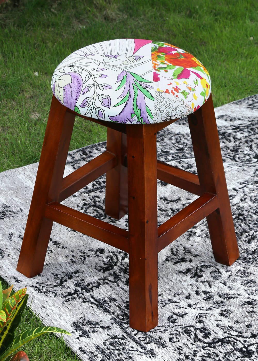 wooden stool with cushion