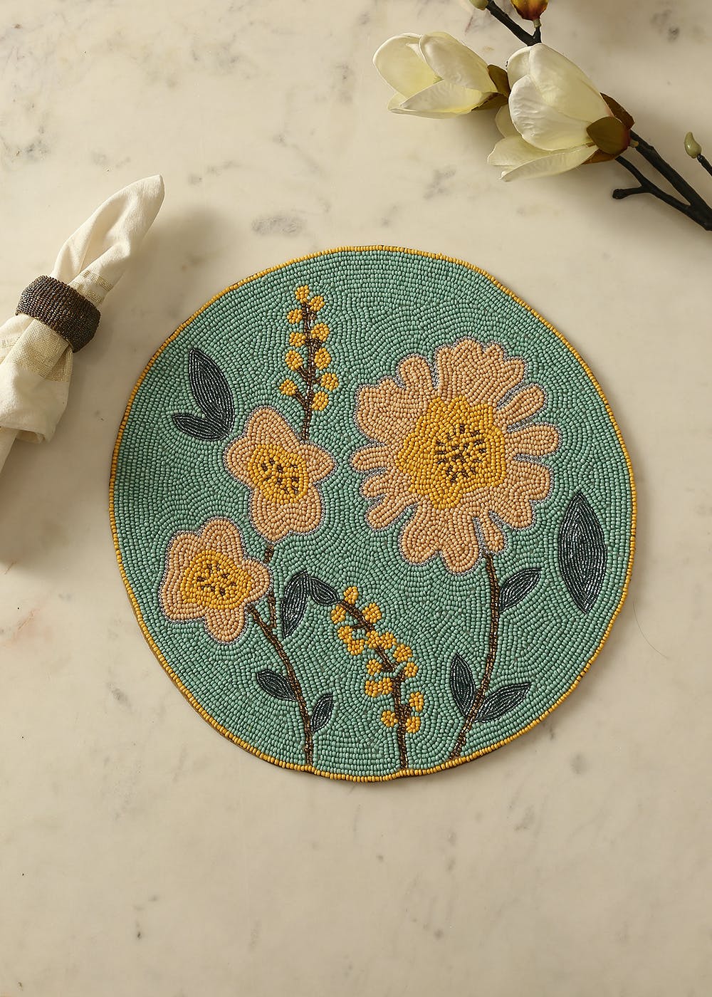 Get Aqua Green Beaded Placemat at ₹ 1233 LBB Shop