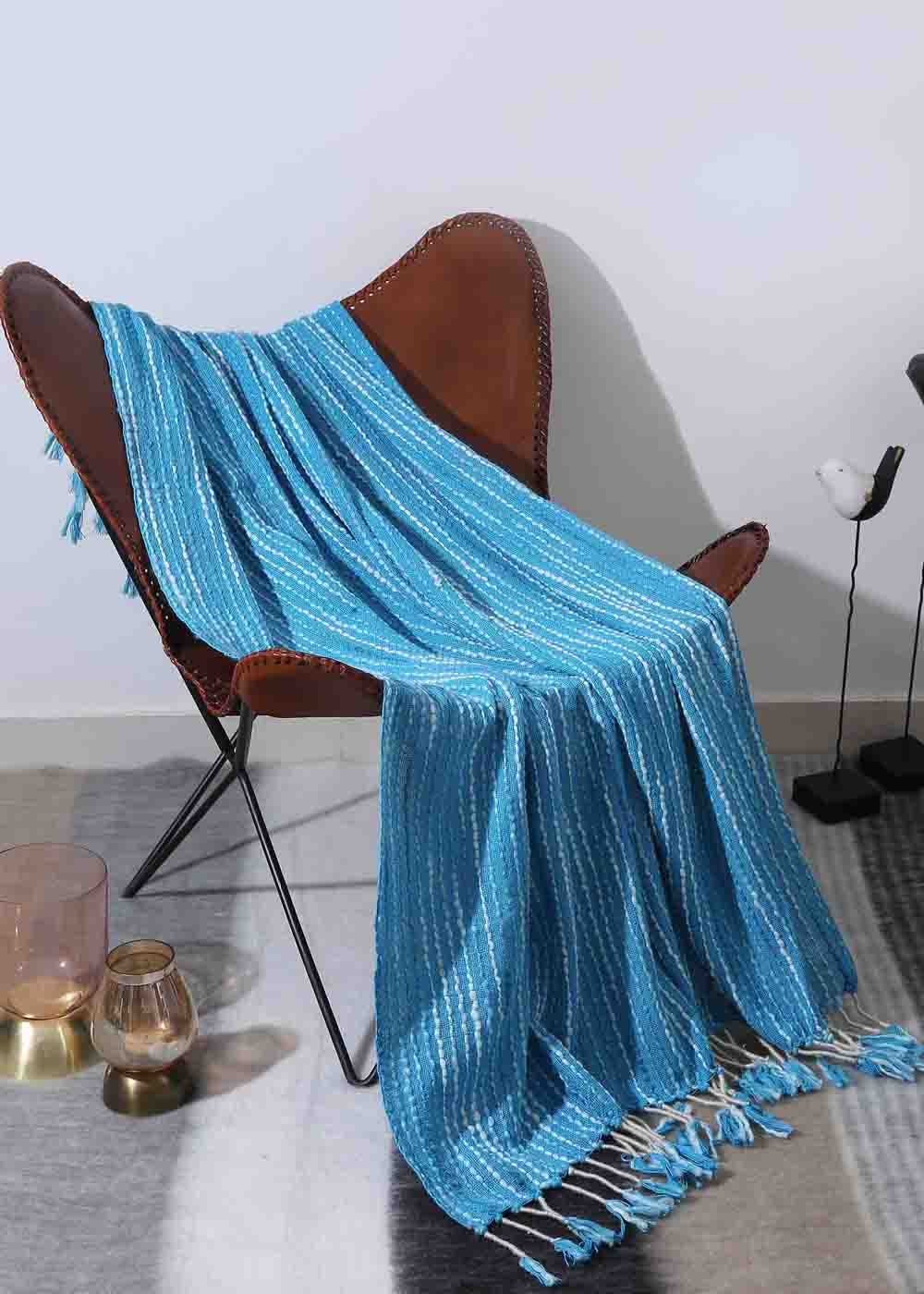 Get Soft Chunky Cotton Throw With Acrylic Wood Details Turquoise at