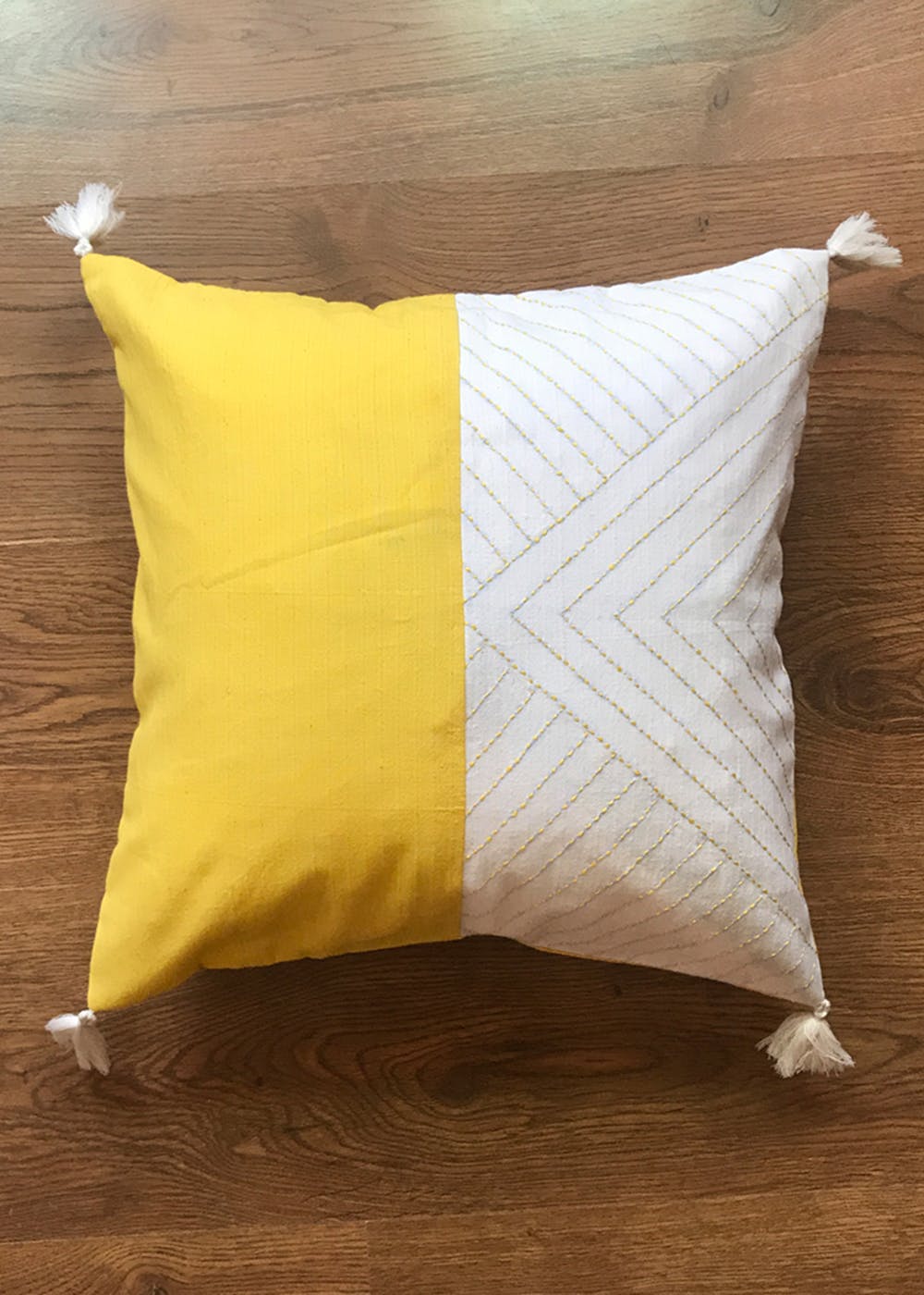 Geometric Embroidered Cushion Cover - Yellow