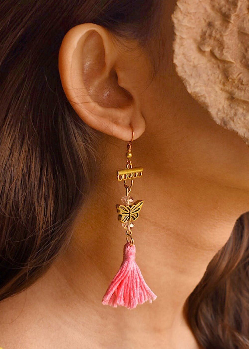 Butterfly Tassel Earrings - Pink