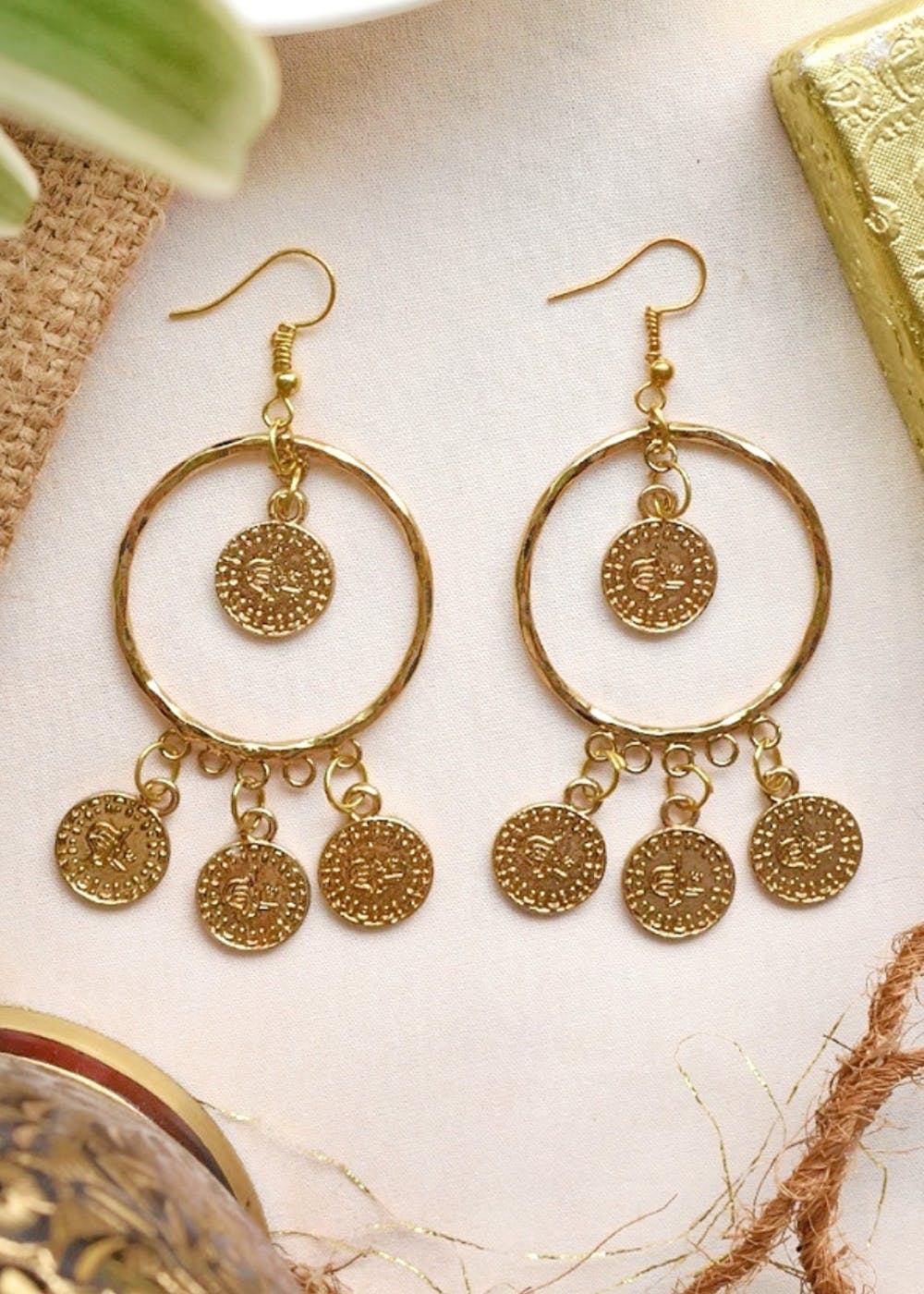 Gold Large Coin Hoop Earrings Accessories  PrettyLittleThing