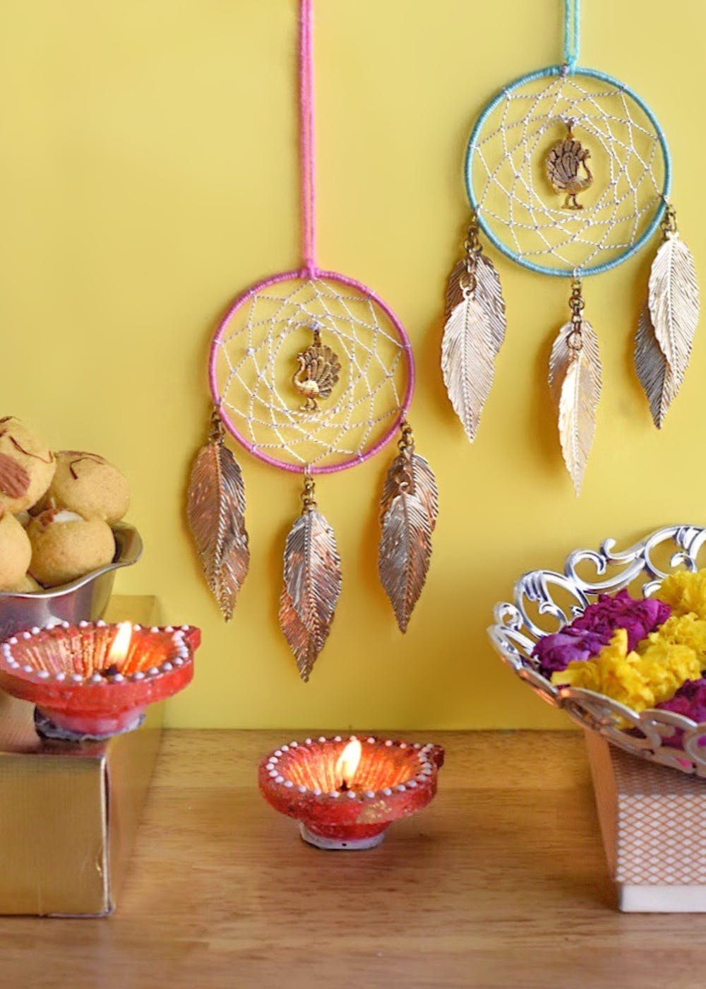 The Macrame Corridor Hand Knitted Pastel Color Dream Catcher Price in India  - Buy The Macrame Corridor Hand Knitted Pastel Color Dream Catcher online  at