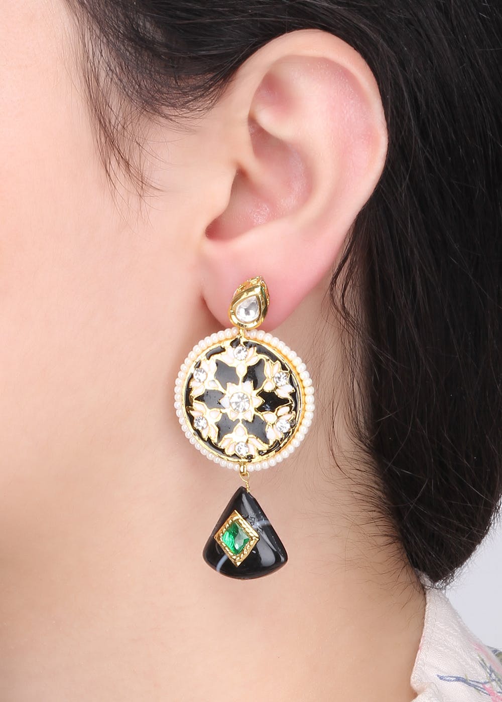 Buy Pure Silver Meenakari Earrings  Green  Black Lotus Online