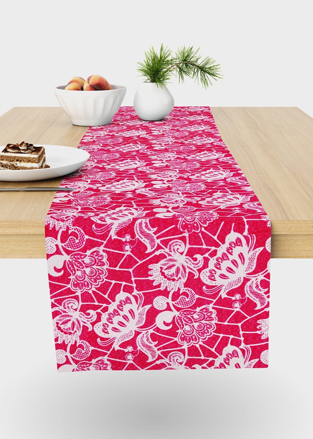 Get Rose Pink Floral Shimmer Hand Block Print Table Runner At ₹ 799 