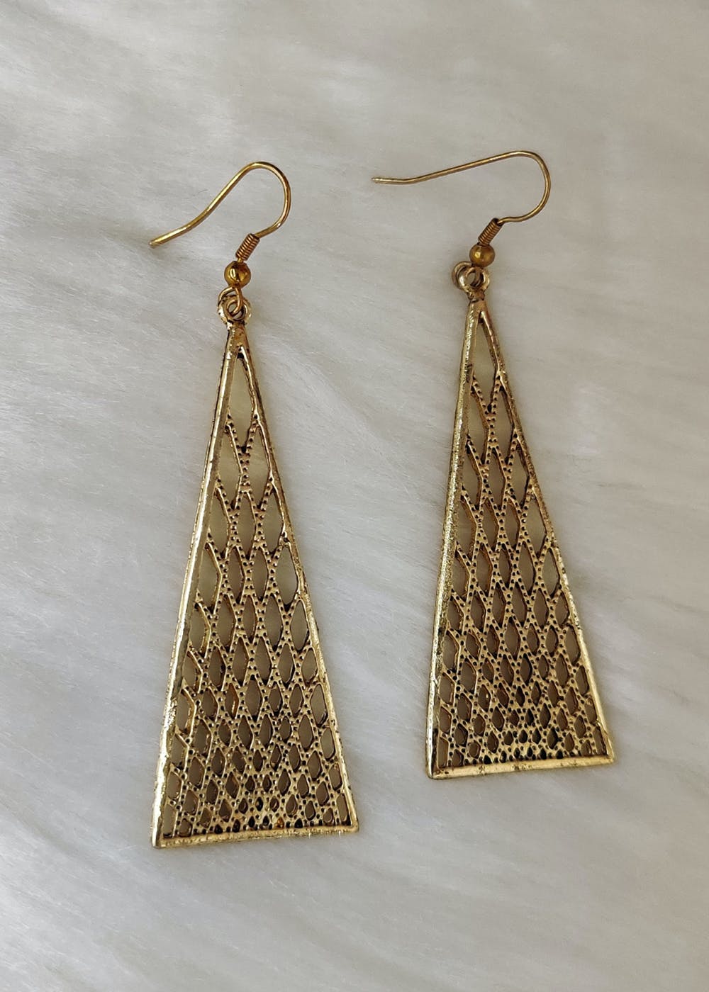 Contemporary Black Acrylic GoldToned Double Triangular Drop Earrings