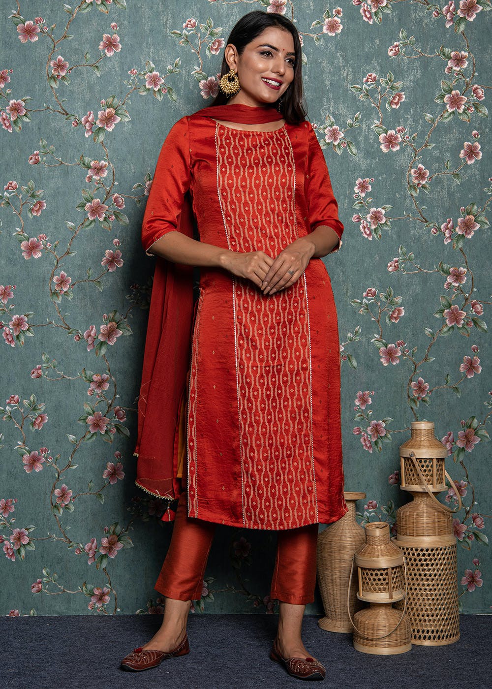 Shop Ethnovog Red Boat Neck Foil Printed Kurti Work Wear  Ready to wear  dresses for Women  KRBS01912083RTW