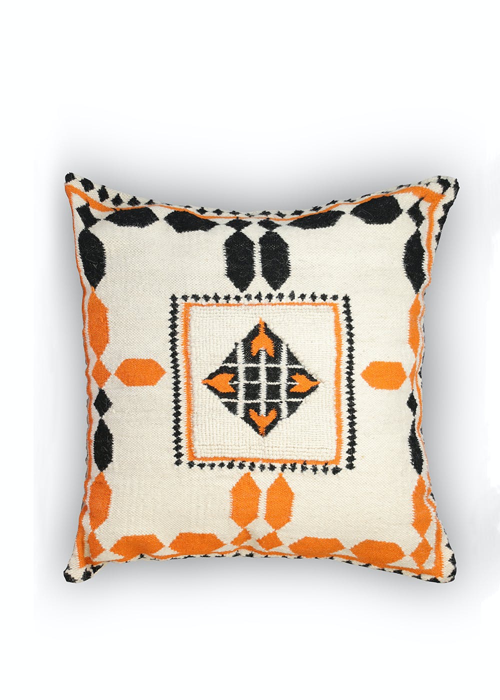 Hand Woven Embroidered Cotton Wool Amber Floor Cushion - 30 x 30 Inches