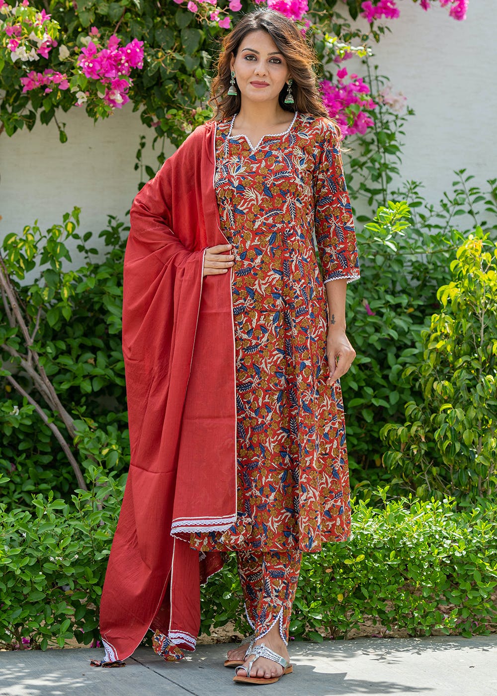 Buy Green Floral Printed Kurti With Afghani Pants And Doriya Dupatta 3Pc  Set by Designer TARACTARA for Women online at Ogaanmarketcom
