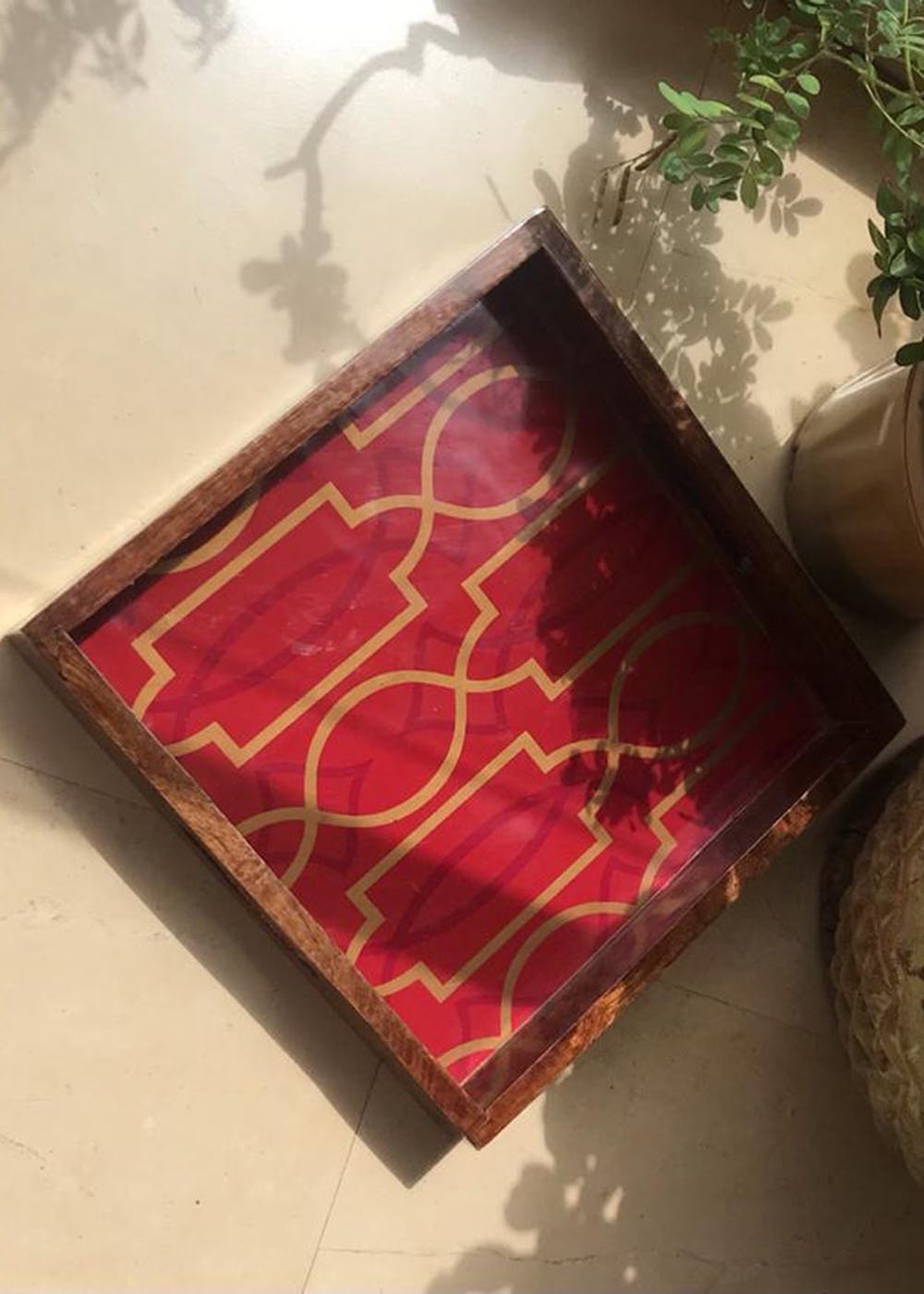 Red Solid Wood Tray