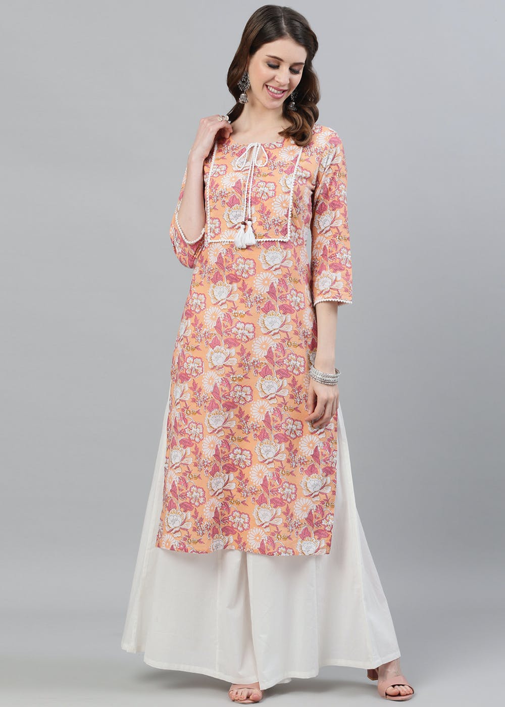 Get Orange - White Floral Printed Straight Kurta at ₹ 852 | LBB Shop