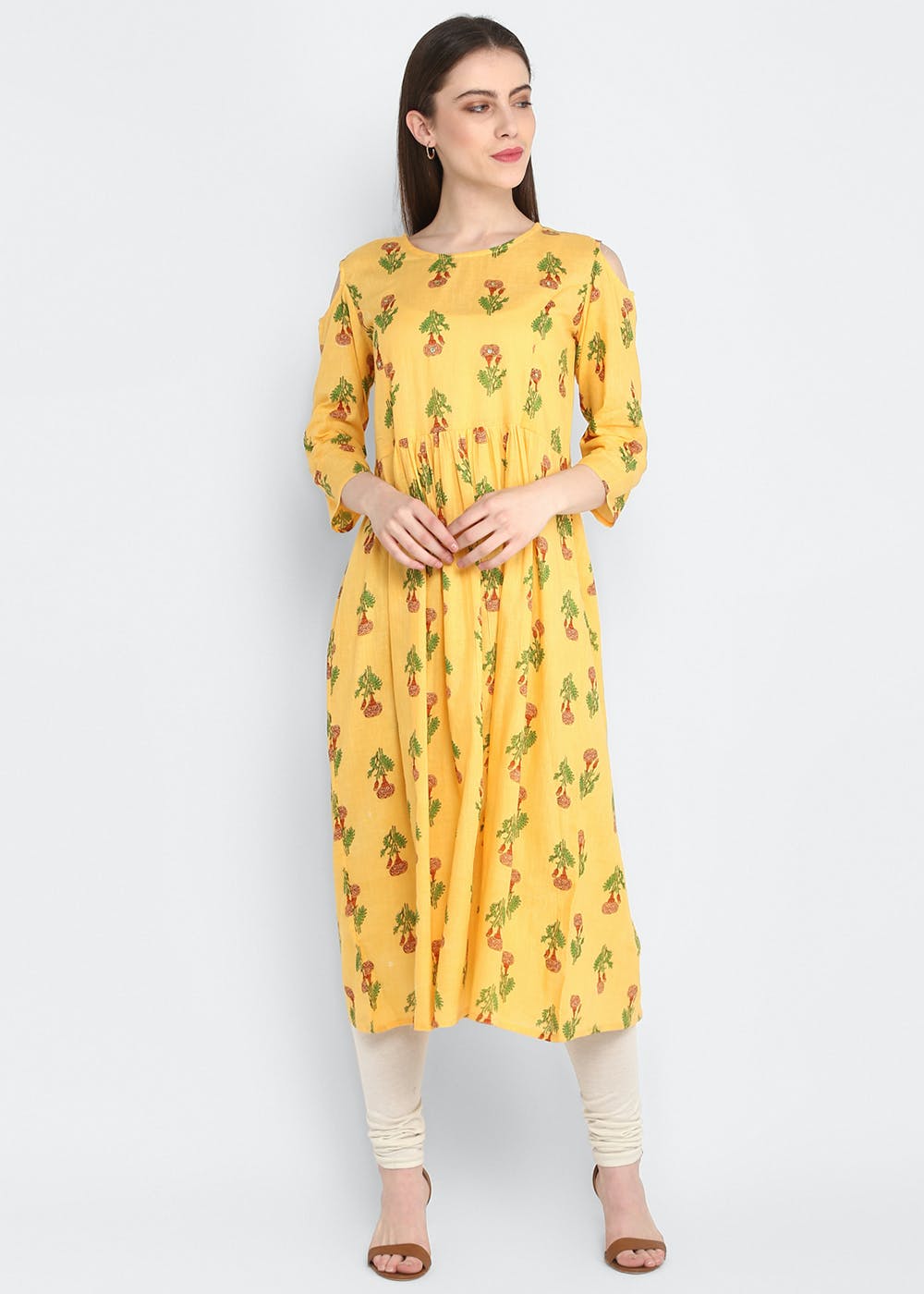 Get Yellow Floral Print Straight Kurta at ₹ 780 LBB Shop