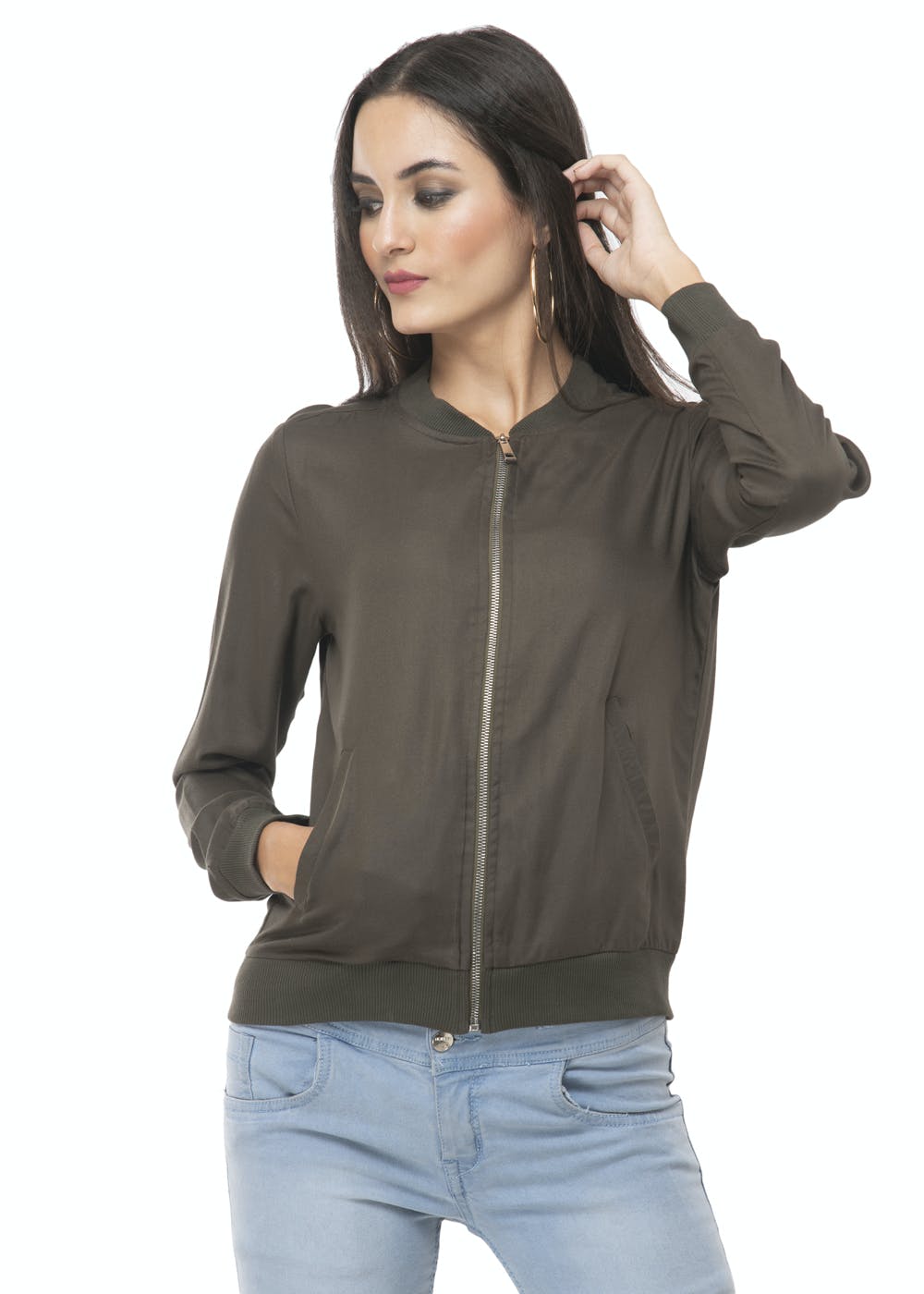 Buy Women Olive Solid Casual Jacket Online - 764130 | Van Heusen