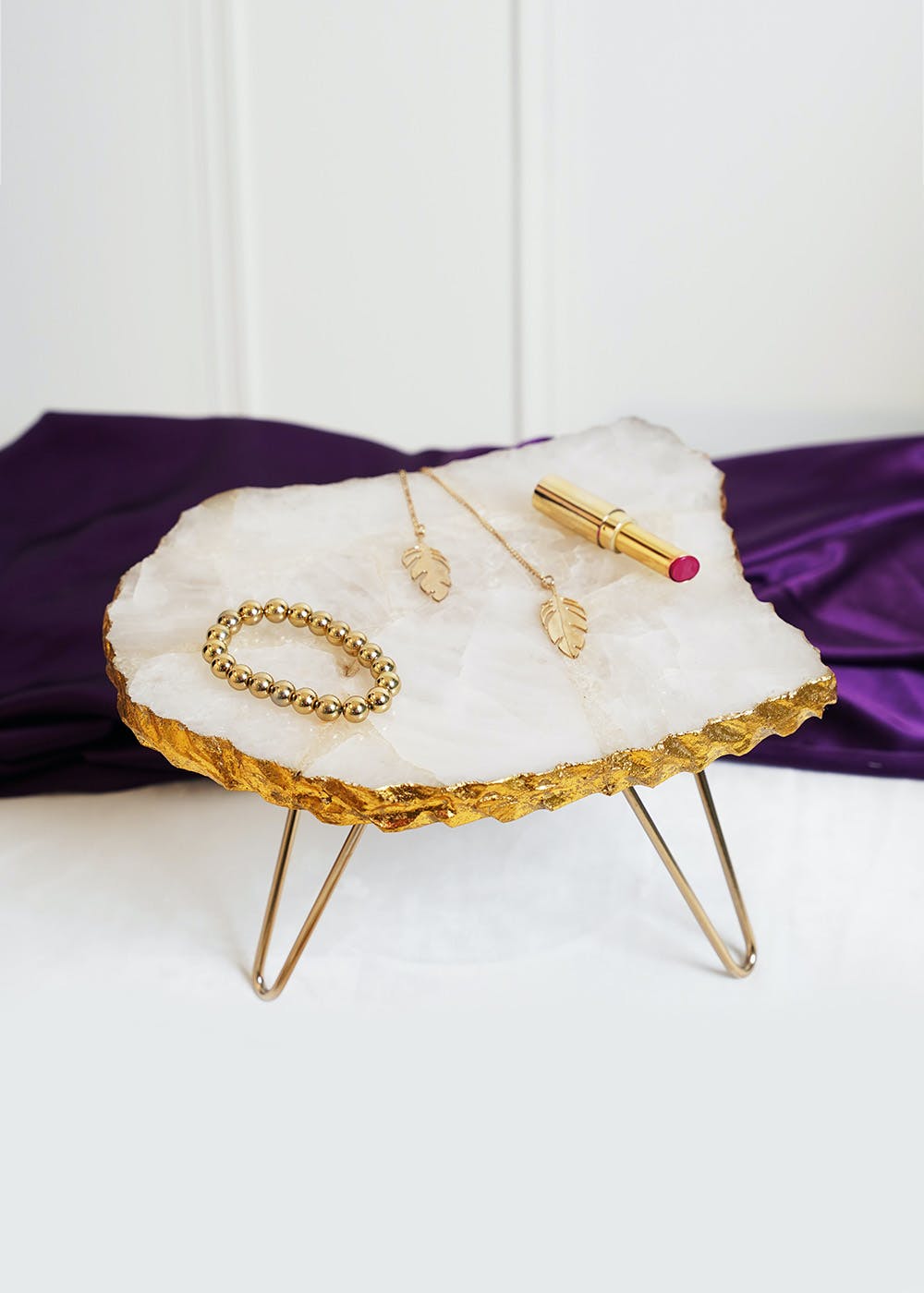 Get White Quartz with Golden lipping Stone Serving tray at ₹ 4699 LBB