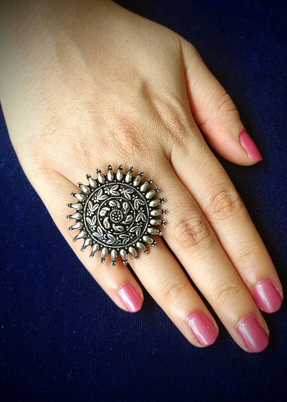 Oxidised Silver-Toned Adjustable Beautiful Finger Ring -Blue – RangRasiya –  By Shailaja