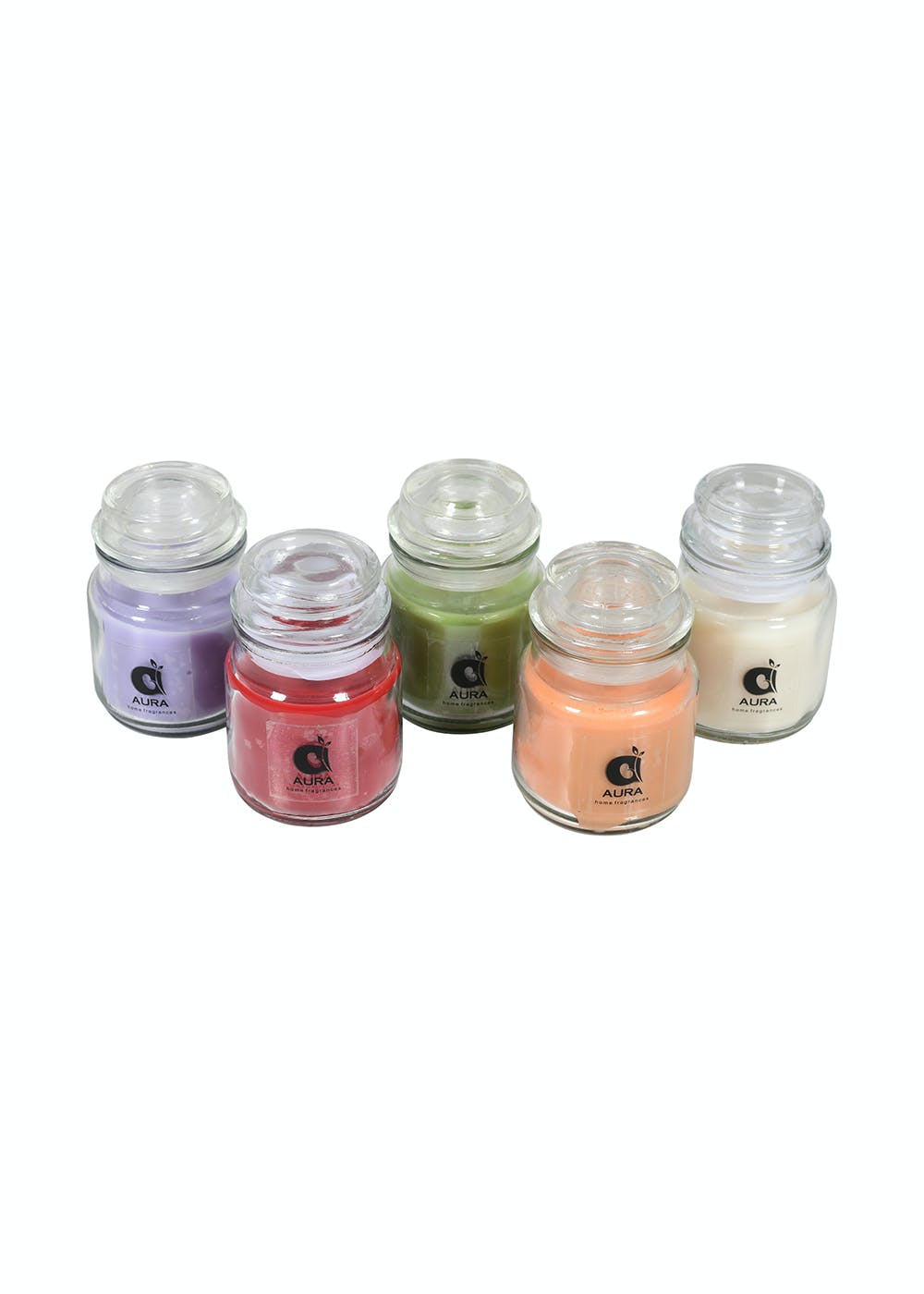 Aura 3 Oz Aroma Jar Candles Set Of 5 Units - Lemongrass, Lavender, Sandalwood, Rose, Vanilla Fragrance