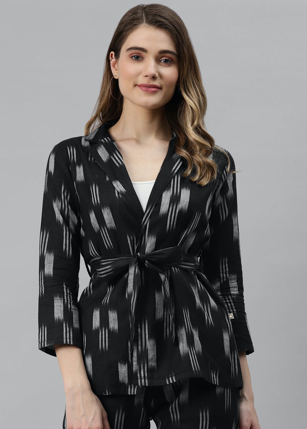 Ikat Black Cotton Blazer