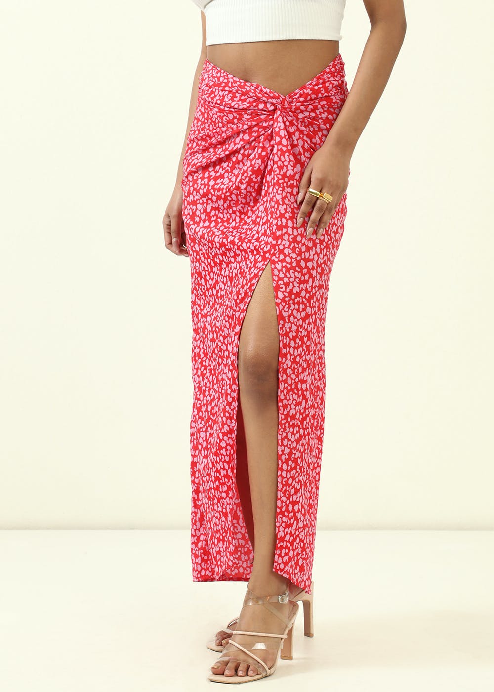 Get Red & Pink Animal Print Long Skirt at ₹ 2899 LBB Shop