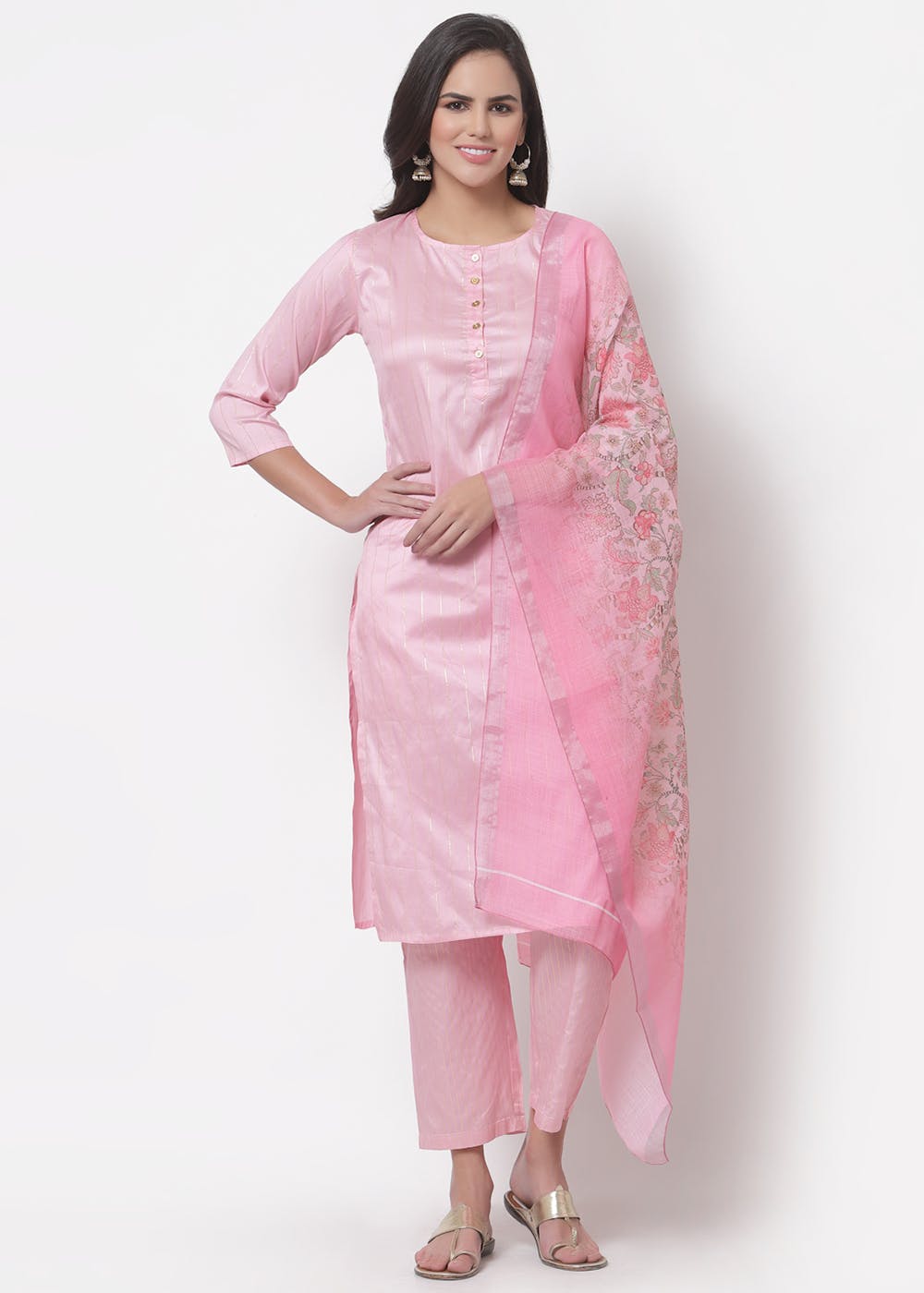 Get Pink Kurta Pant And Floral Printed Dupatta Set at ₹ 1395 ...