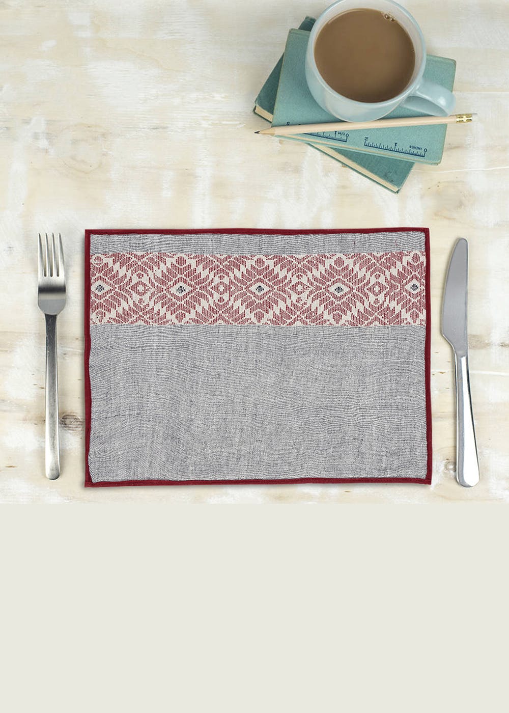 Get Grey Red Assamese Handloom Cotton Placemat at ₹ 594 LBB Shop