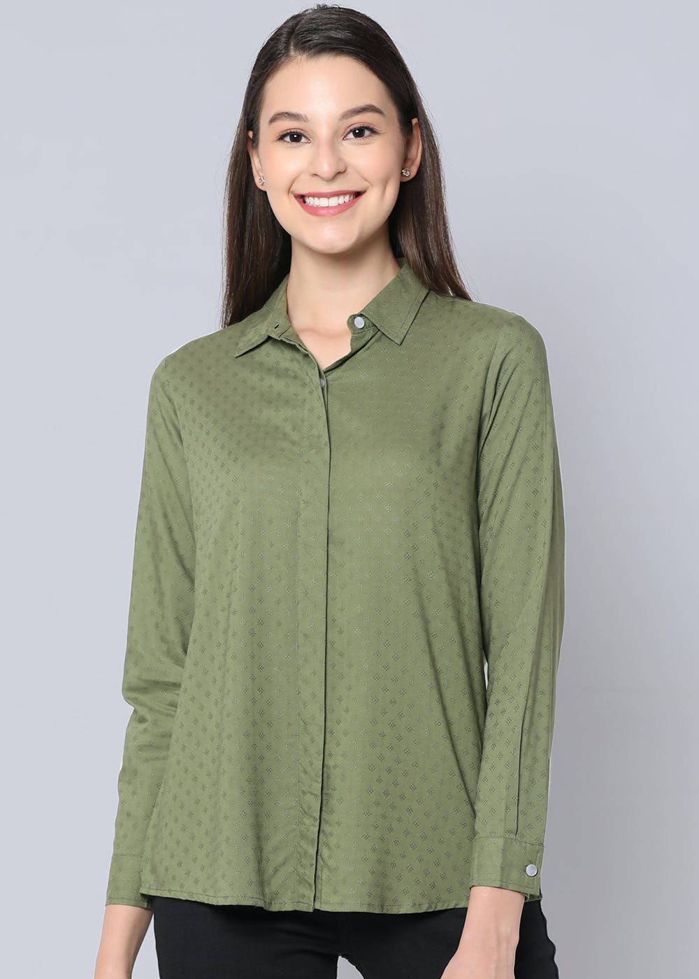 Get Self Design Detail Emerald Green Shirt at ₹ 1499 | LBB Shop