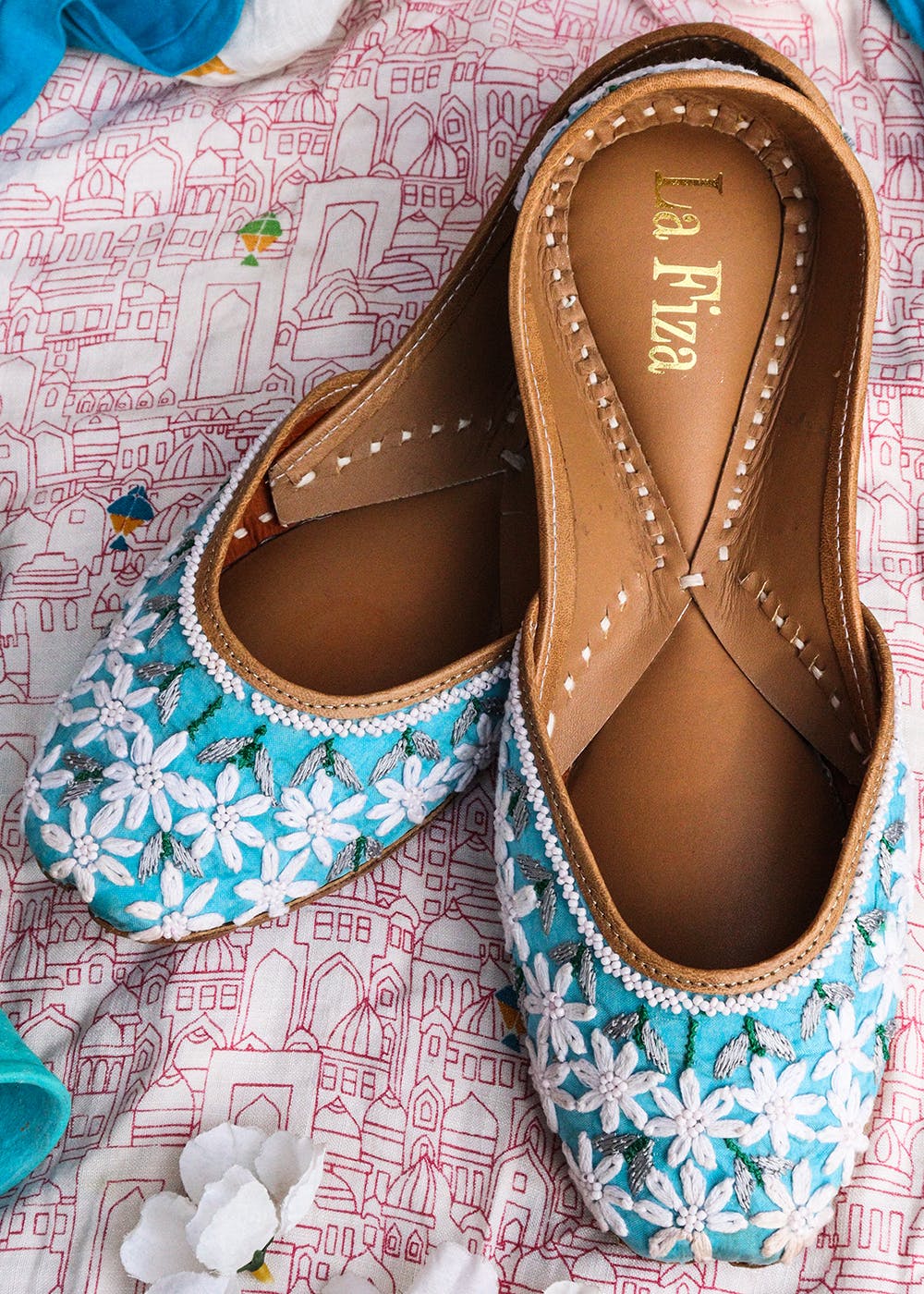 Get Sky Blue Floral Embroidered Leather Jutti at ₹ 1988 | LBB Shop