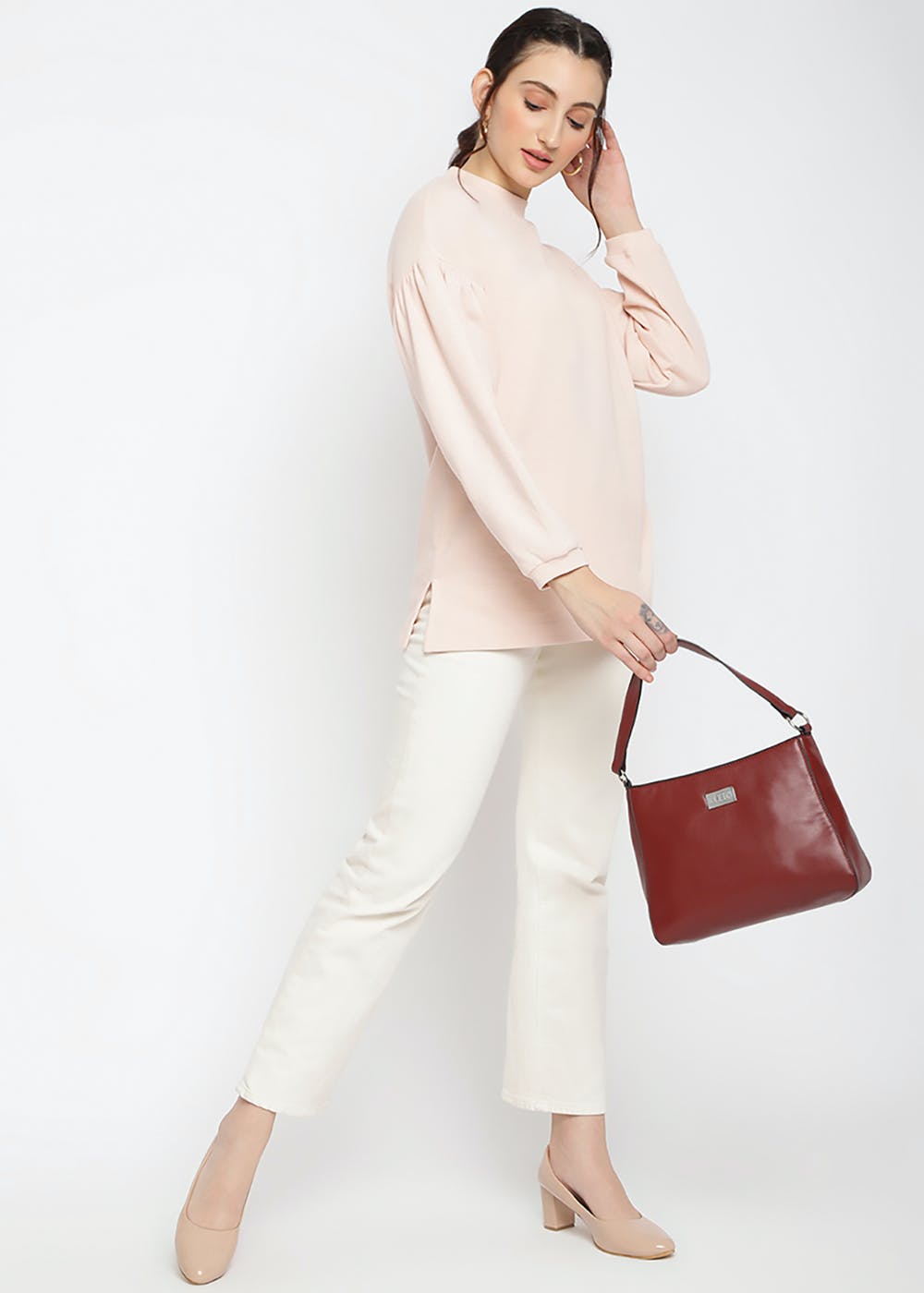 Get Pu Leather Top Handle Hobo Structured Handbag With Zip Closure ...