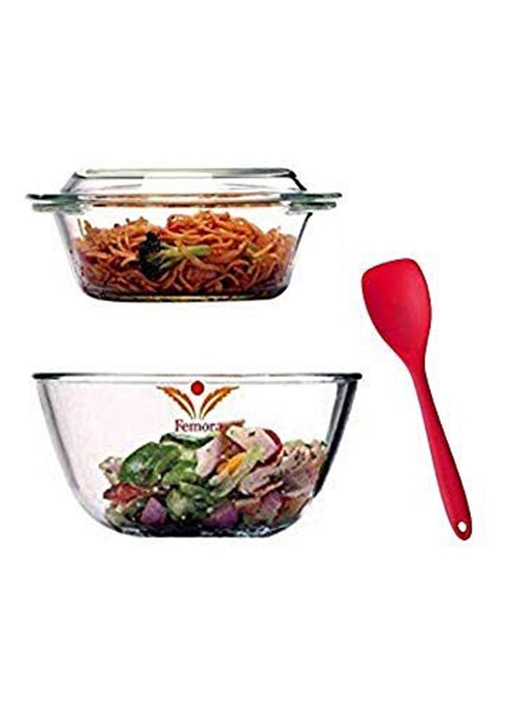 Get Borosilicate Glass Microwave Safe Serveware Set with Spoon (2100 ml & 1550 ml) Set of 3 at