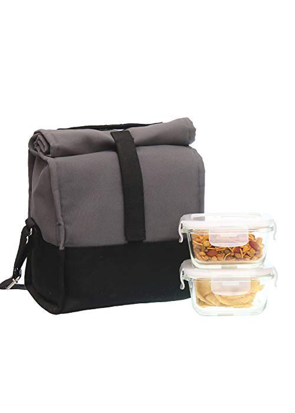 Get Borosilicate Transparent & Grey Glass Square Lunch Container With
