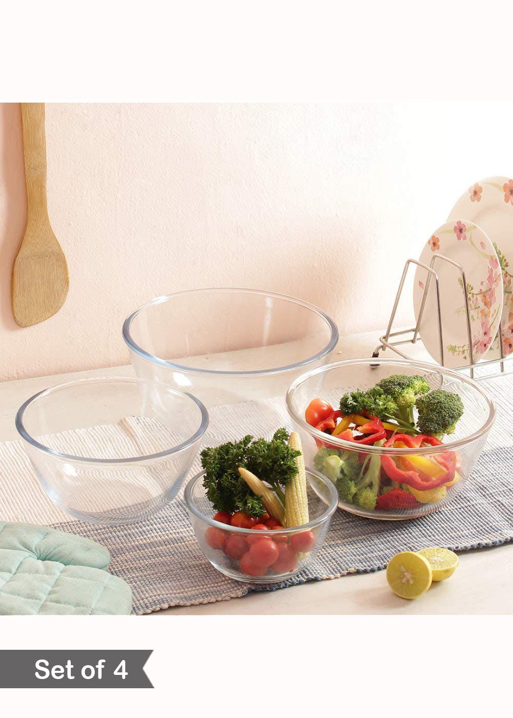 Get Borosilicate Glass Mixing Bowls (2650 ml, 2100 ml, 1650 ml & 1050