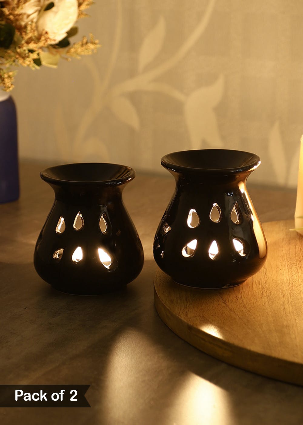 Get Ceramic Clay Candle Operated Aroma Burner With 2 Candles Pack Of