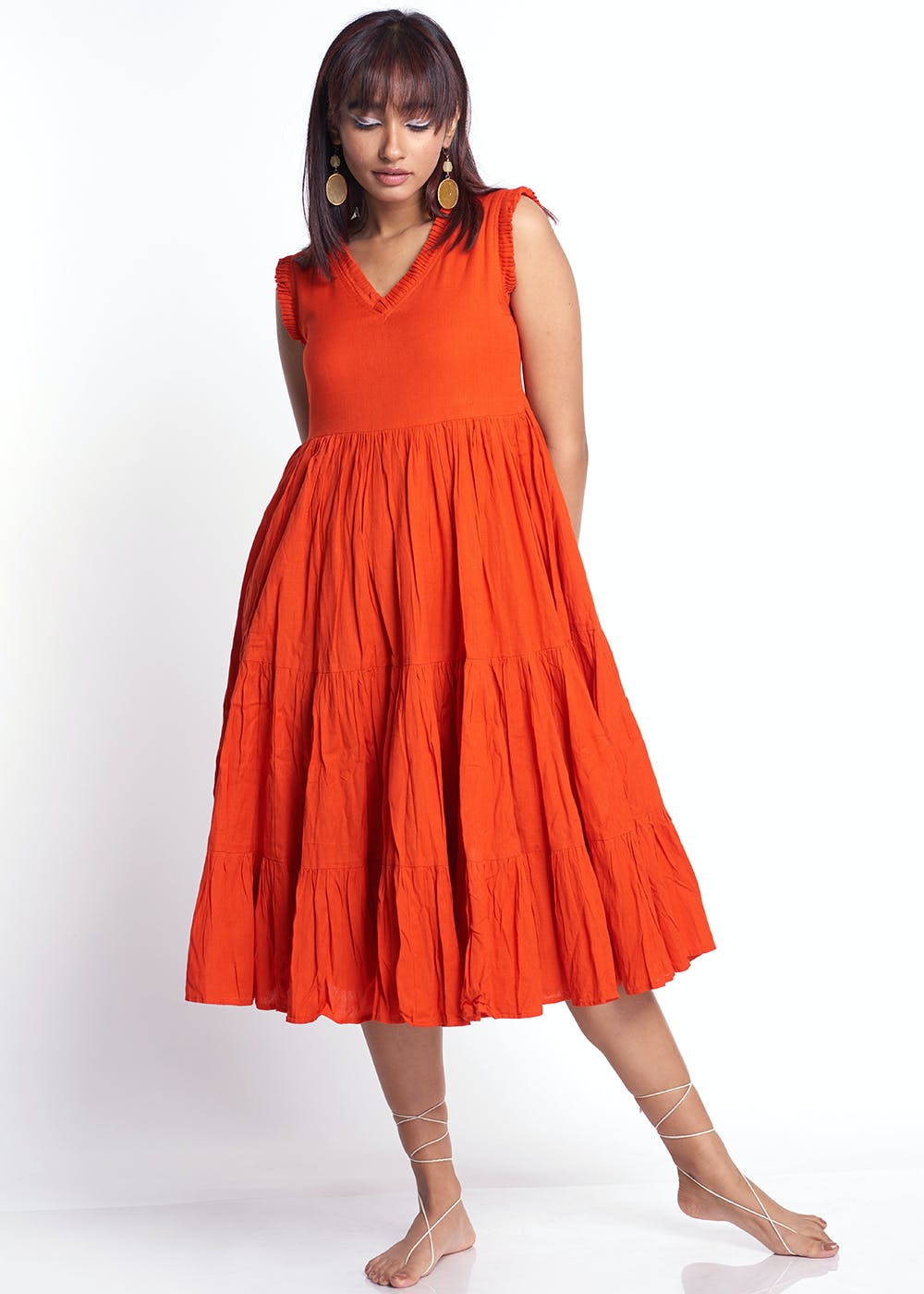 Orange sleeveless dress fashion