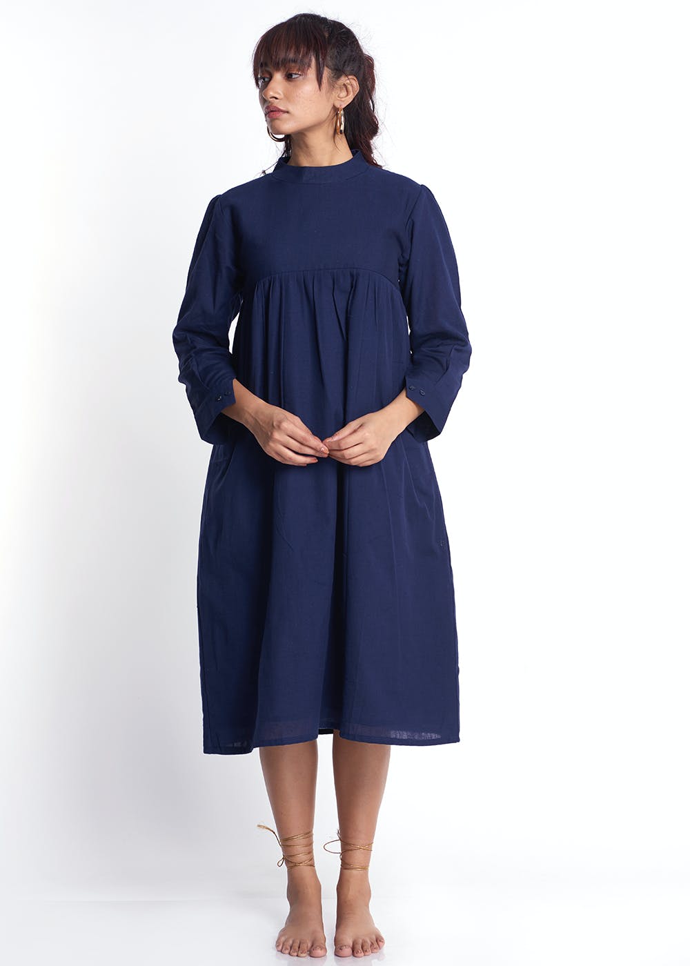 Get Navy Cuffed Sleeve Cotton Dress at ₹ 1750 | LBB Shop