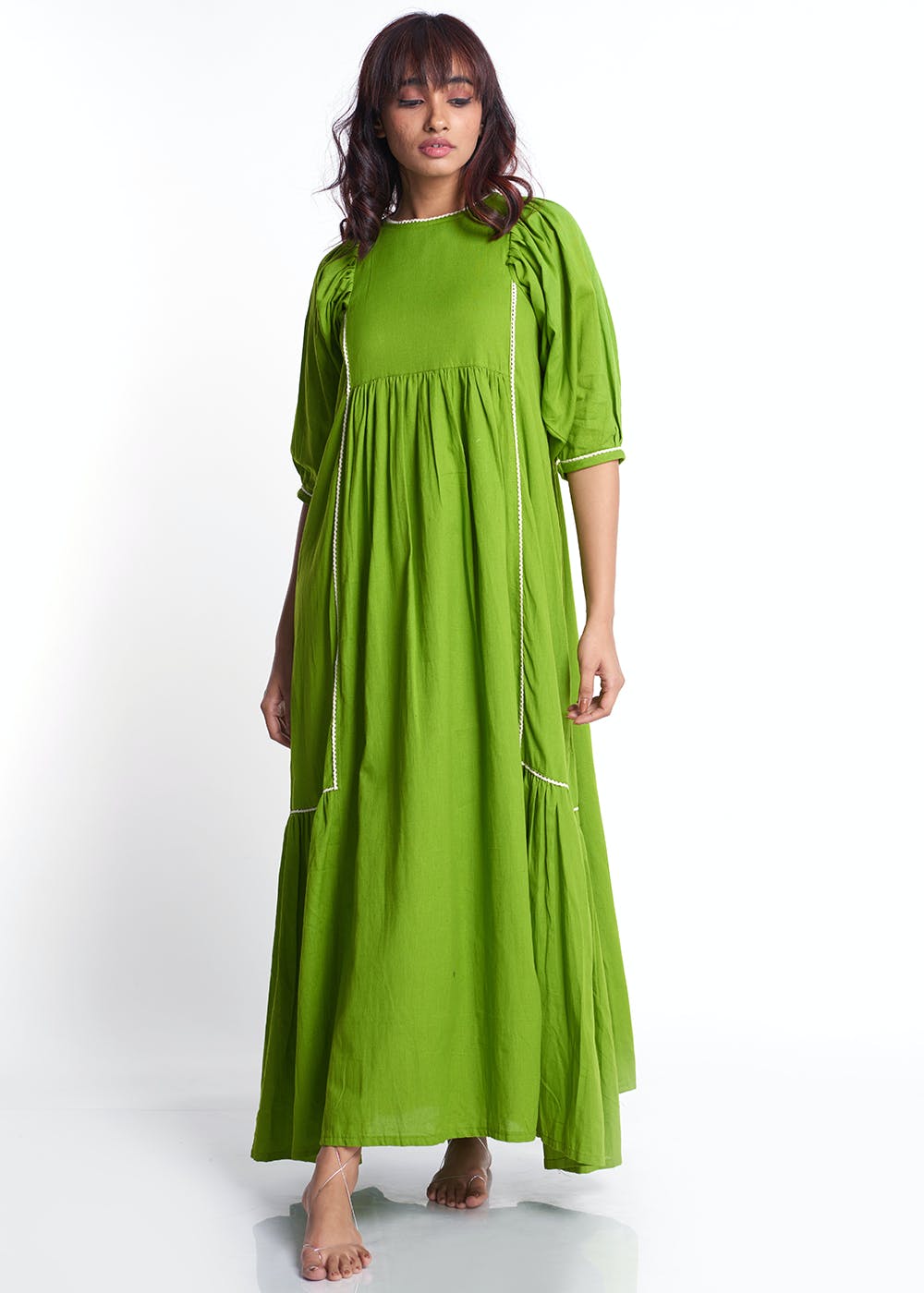 Get Green Balloon Sleeved Cotton One Piece Gown at ₹ 2750 | LBB Shop