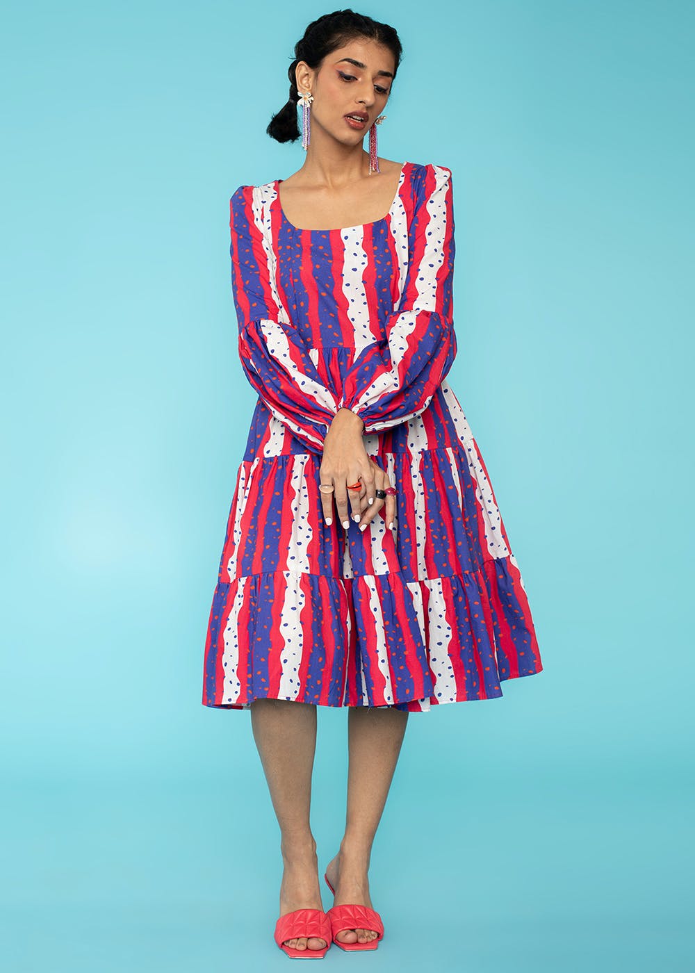 Safari Tawi Bishop Sleeve Tiered Dress - Light Blue