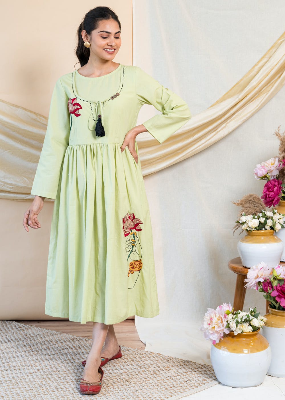 Get Floral Embroidered Pastel Green Dress at ₹ 1650 LBB Shop