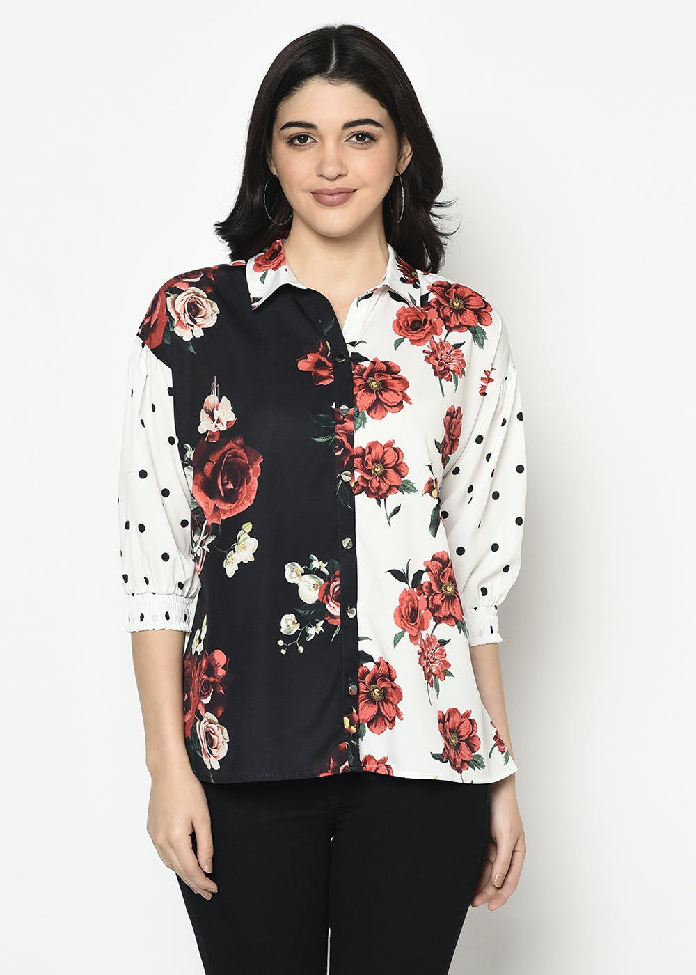 Get Floral Printed Half & Half Shirt at ₹ 979 | LBB Shop