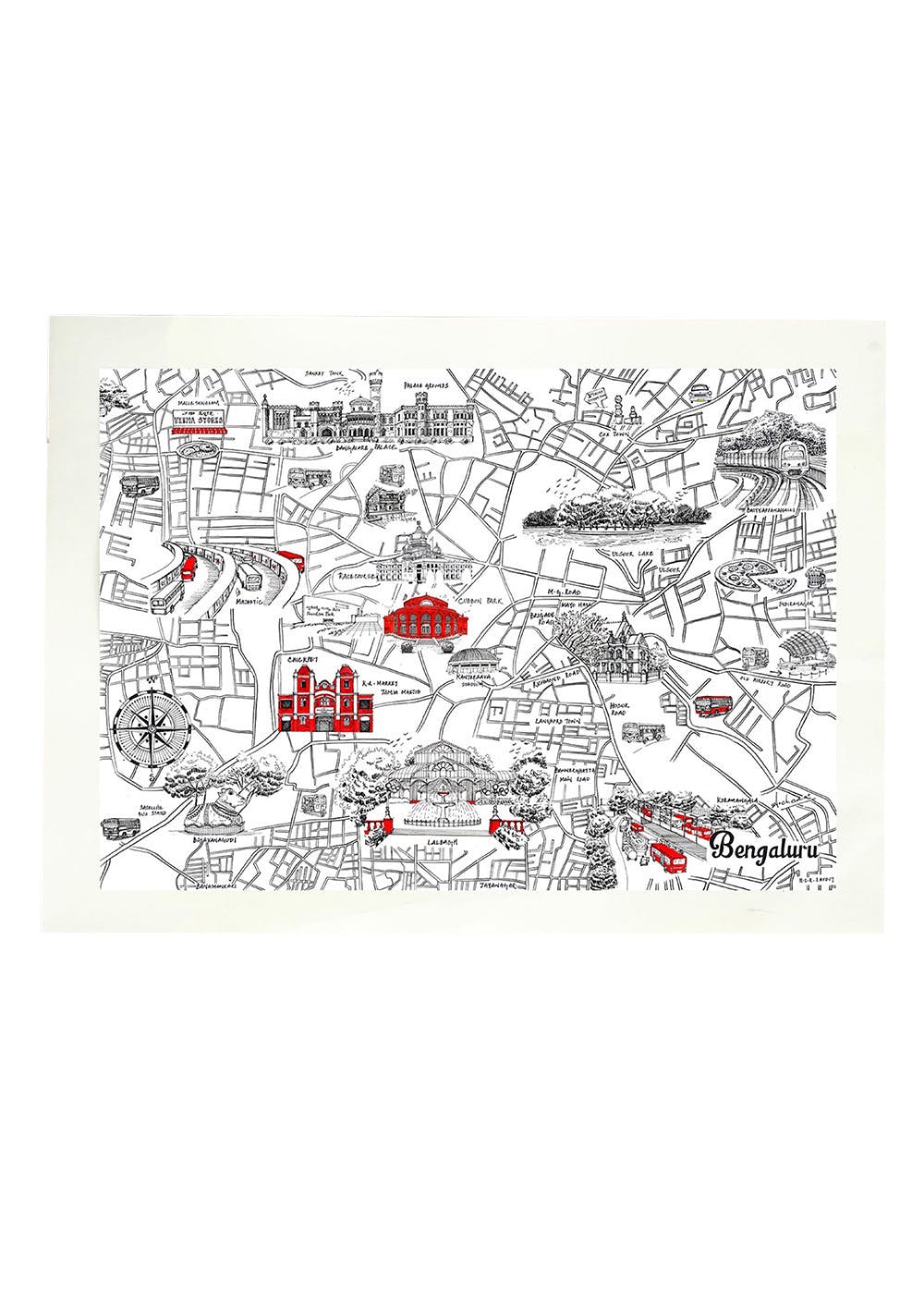 Get Hand Illustrated Bangalore Map Art Print at ₹ 1500 LBB Shop