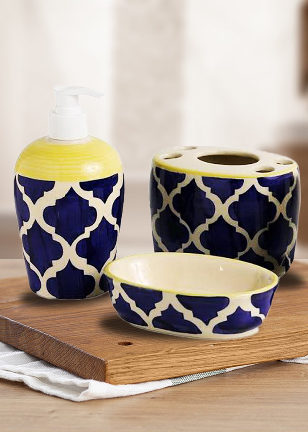 Get Blue Moroccan Bathroom Accessory Set at ??? 1199 LBB Shop