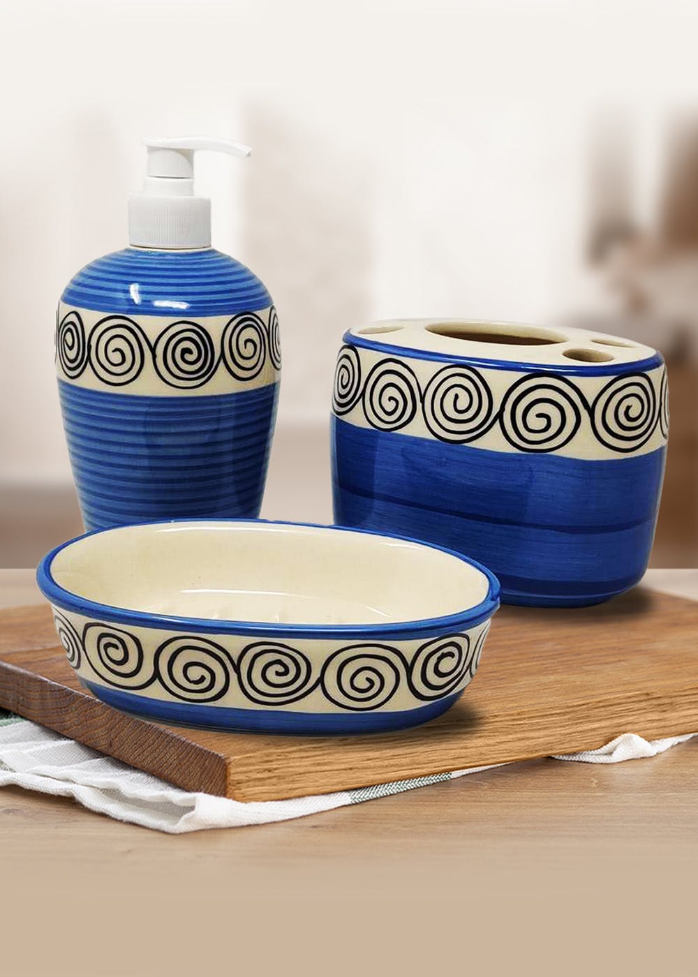 Get Blue Swirl Bathroom Accessory Set at ₹ 1199 LBB Shop