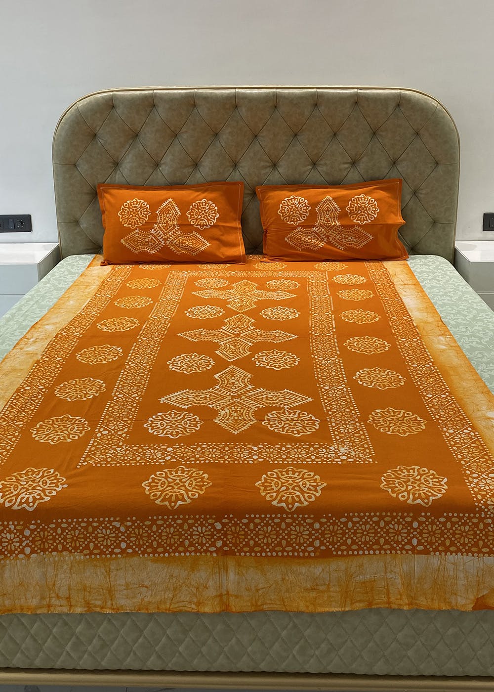 Get Orange Batik Printed Bedsheet with 2 Pillow Covers at ₹ 1399 LBB Shop