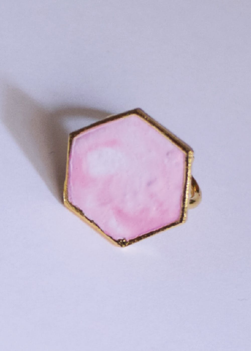 Marble Effect Solid Hexagonal Ring - Pink