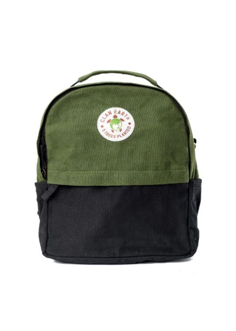 Black Front Pocket Detail Contrast Backpack - Olive Green