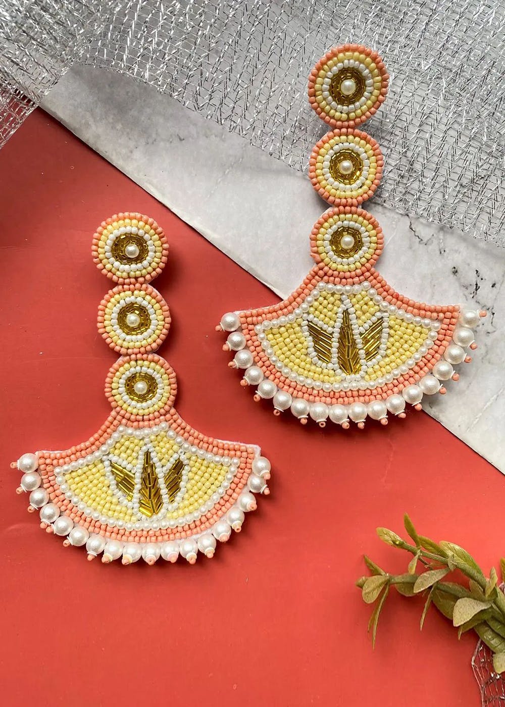 Get Yellow & Orange Beaded Earrings at ₹ 750 LBB Shop