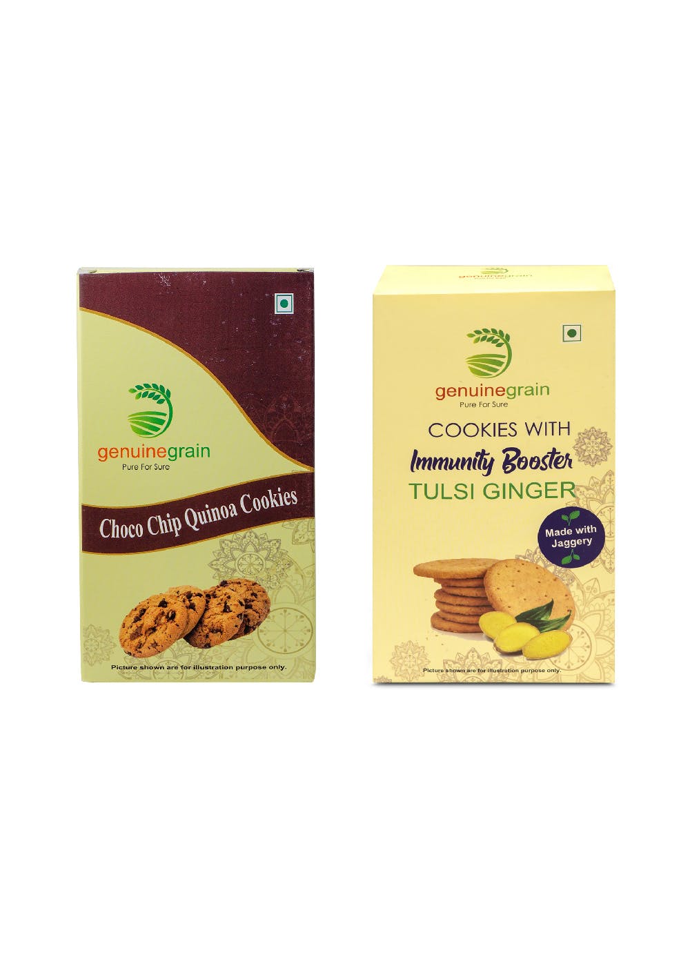 Tulsi Ginger Cookies Made with Jaggery and Choco Chip Quinoa Cookies Combo - 200 Grams Each